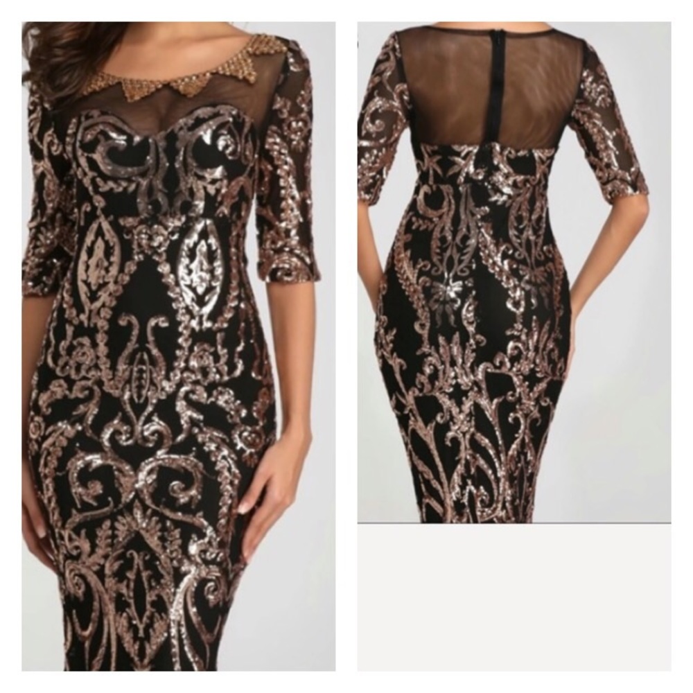 Preorder | Black Gold Sequin Embelish Mermaid Gown - Picture 2 of 8